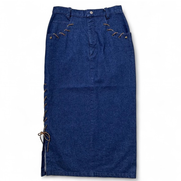 Roughrider Dresses & Skirts - Vintage Roughrider Blue Denim Long Maxi Skirt Lace Up Western‎ Cowgirl Rodeo 29W